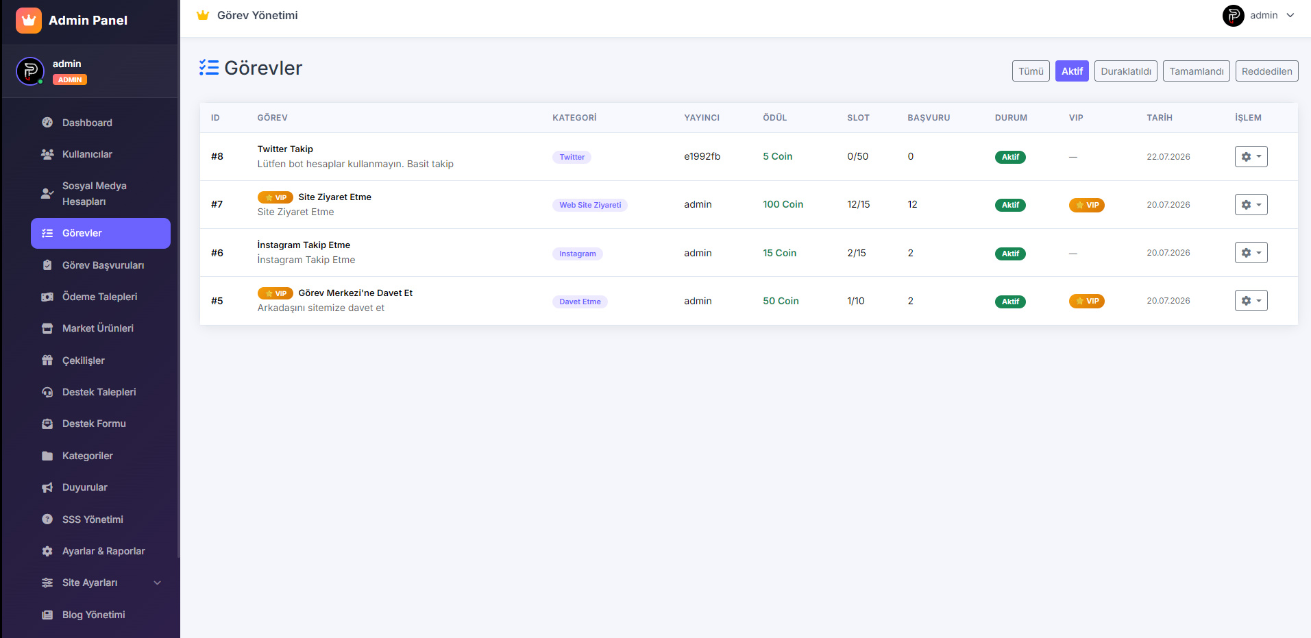 Dashboard Önizleme 2